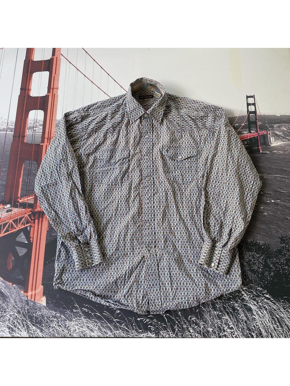 Stetson Mens Long Sleeve L Pearl Snap Western Shirt Chain Link Pattern Flip Cuff